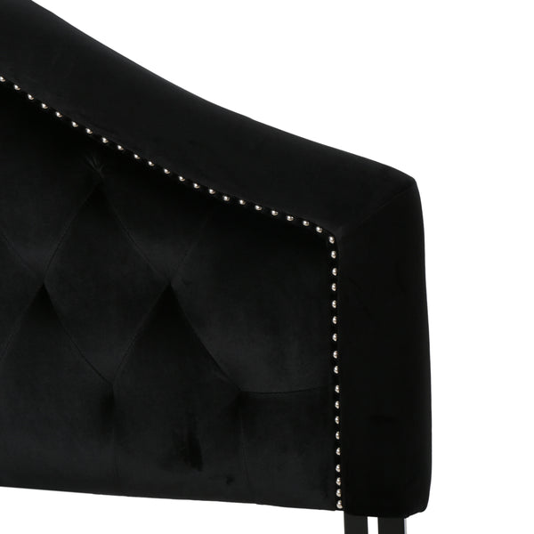 English Elm Tufted Queen Headboard with Nailhead Trim Solid Wood Frame Adjustable Iron Legs Black 57875.00NVLTBLK
