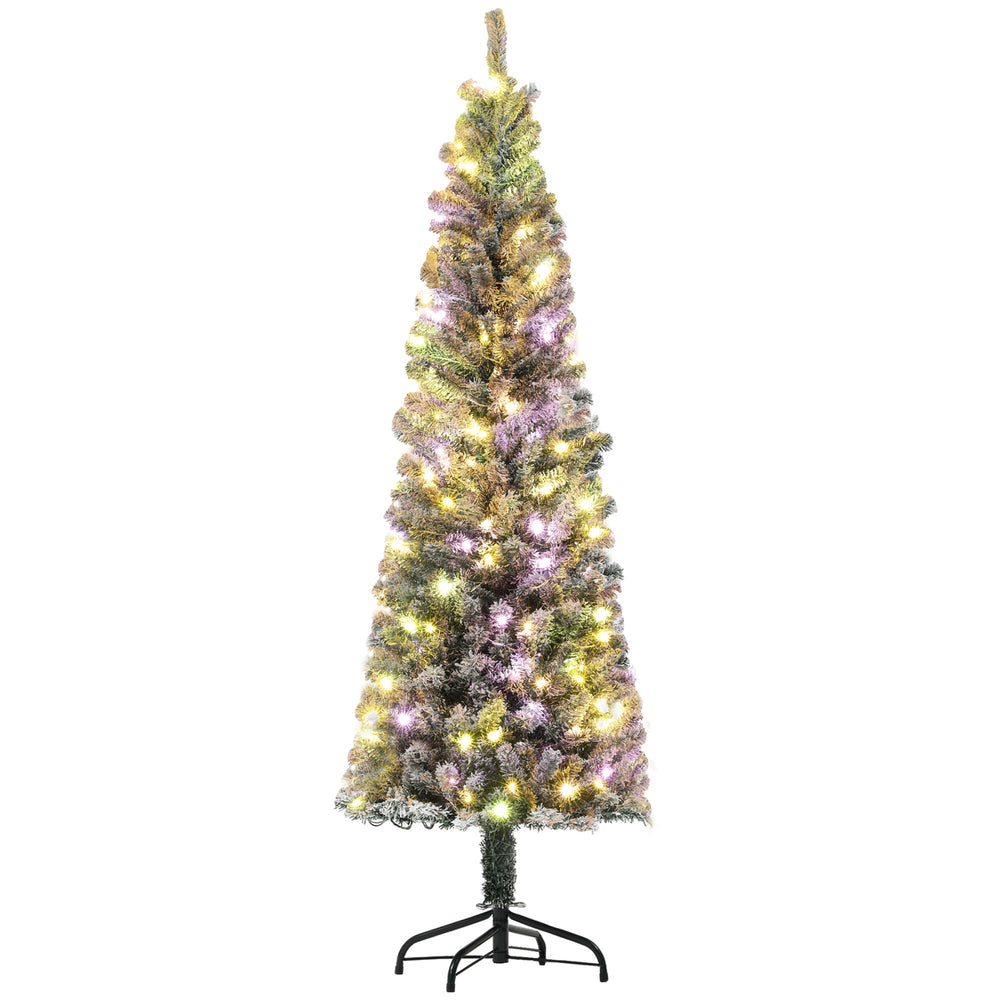 English Elm Homcom 6 Ft Snow-Flocked Pencil Christmas Tree With 170 Dual-Color Led Lights & Metal Stand W2225P249681