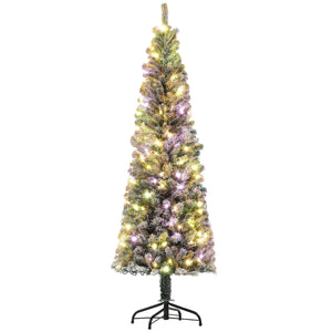 English Elm Homcom 6 Ft Snow-Flocked Pencil Christmas Tree With 170 Dual-Color Led Lights & Metal Stand W2225P249681
