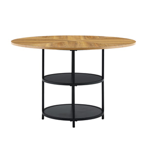 English Elm 47.3-inch Round Dining Table Two Tier Mdf Geometric Wood Black Seats Four W1151P428201