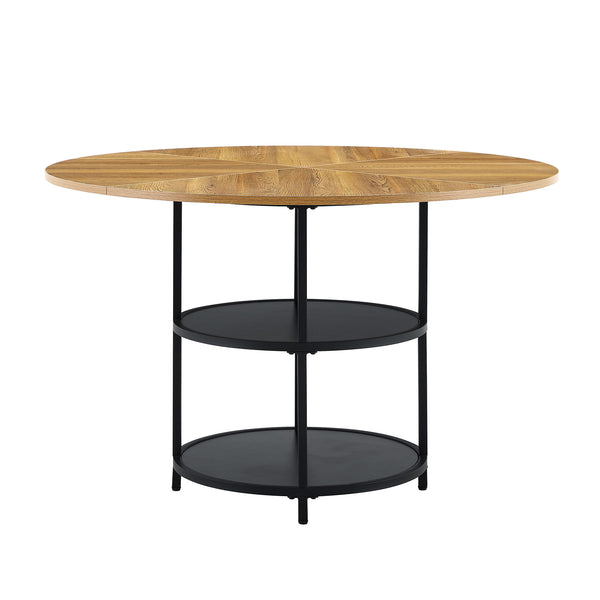 English Elm 47.3-inch Round Dining Table Two Tier Mdf Geometric Wood Black Seats Four W1151P428201