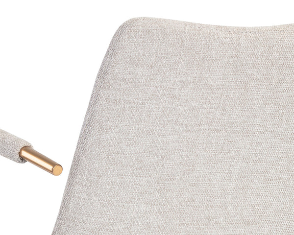 Sunpan Andres Swivel Dining Armchair – Elegant Industrial Design with Gold Legs for Stylish Dining Spaces Belfast Heather Grey