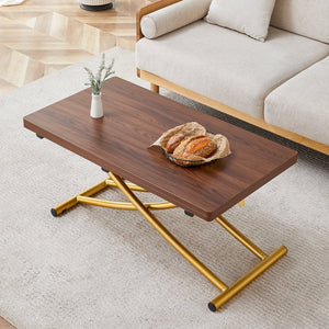 English Elm Modern Adjustable Lift Table Walnut Grain Mdf Top Slim Metal Legs Home Office Use Dark Walnut,Gold W1151P302106