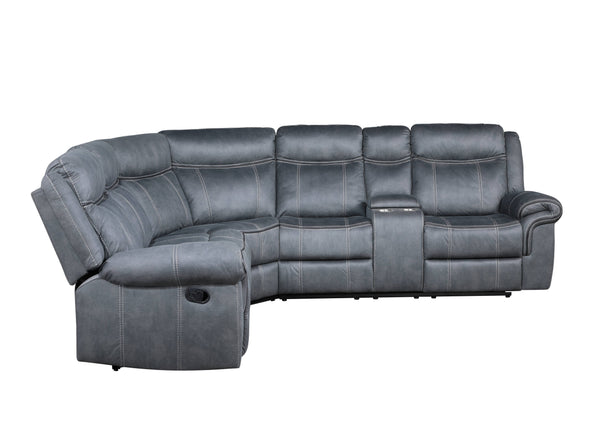 English Elm Dollum Two Tone Nubuck Manual Recliner Sectional Sofa with USB Port, Cupholder Console, Tufted Comfort Gray 69 L x 30 W x 26 H B2726S00124