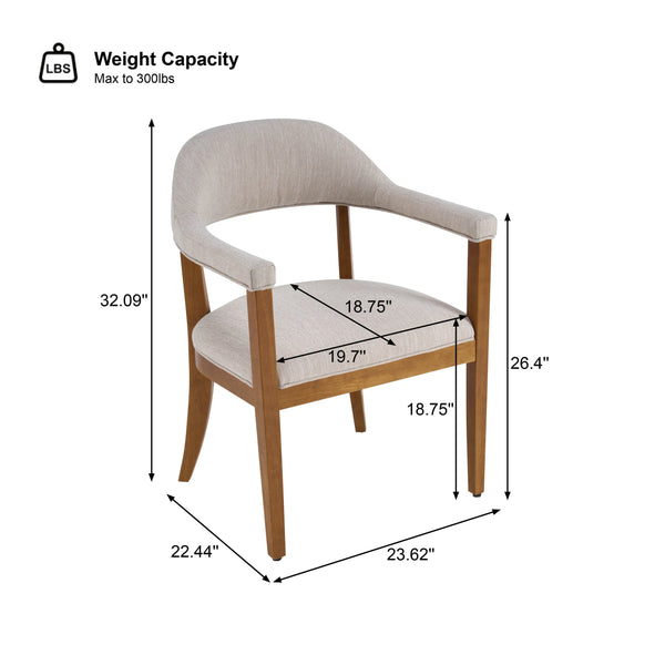 English Elm Wood Frame Upholstered Dining Chairs Set of 2 Curved Back Rubberwood Armrest Seating Beige,Walnut N768P389407W