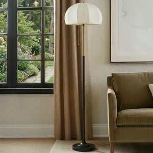 English Elm Textured Ribbed Ceramic Floor Lamp Fluted Fabric Dome Shade Warm Ambient Living Room B035P496602