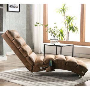 English Elm Linen Ergonomic Massage Chaise Lounge with Remote, 140° Recliner Long Lounger for Office Home W395P184846