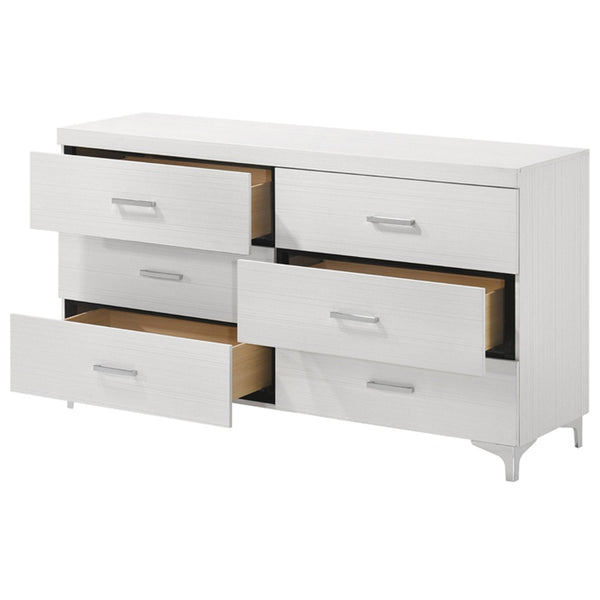English Elm Contemporary Rustic Tone 1pc Dresser with Felt-Lined Top Drawers, Ball-Bearing Glides, Black Pulls, Bedroom Chic White 62 L x 20 W x 33 H B2741P405692