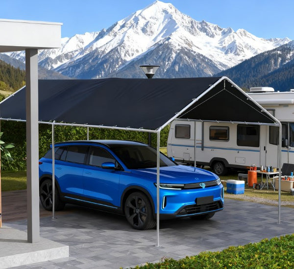 English Elm Car Canopy Replacement Cover Uv Resistant Polyethylene Roof for 9.6 X 19.5 Ft Frames T3971P425824