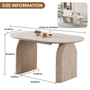 English Elm Wood Extendable Dining Table - Modern Oval MDF Top with Dual Pillar Legs, Space-Saving, Durable Versatile Gatherings and Home Office Use W3590S00002