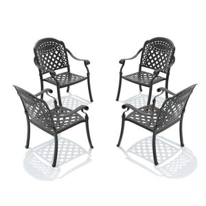 English Elm Cast Aluminum Outdoor Dining Chairs Set of 4 Sculpted Relief Frame Stackable Patio W1710S00505
