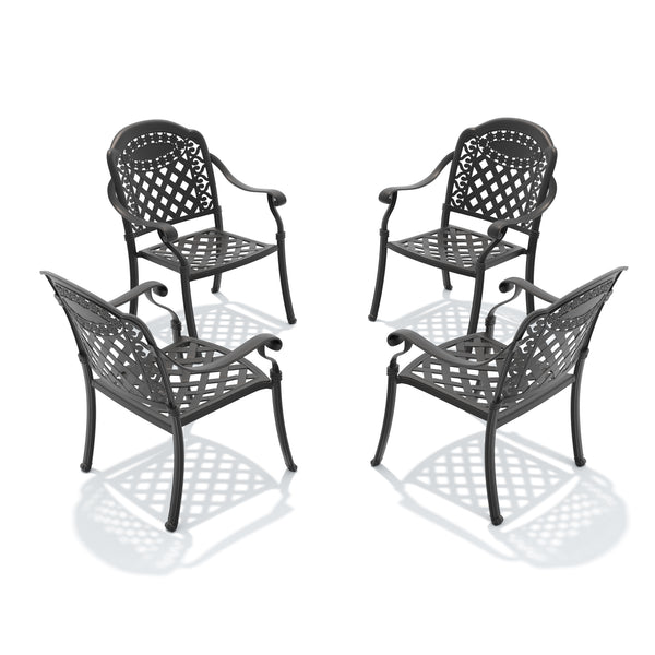 English Elm Cast Aluminum Outdoor Dining Chairs Set of 4 Sculpted Relief Frame Stackable Patio W1710S00505