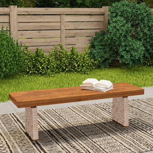 English Elm Christopher Knight Home® - Outdoor Acacia Wood Bench With Teak Finish & Handwoven Brown Wicker Legs For Stylish Seating N773P286716B