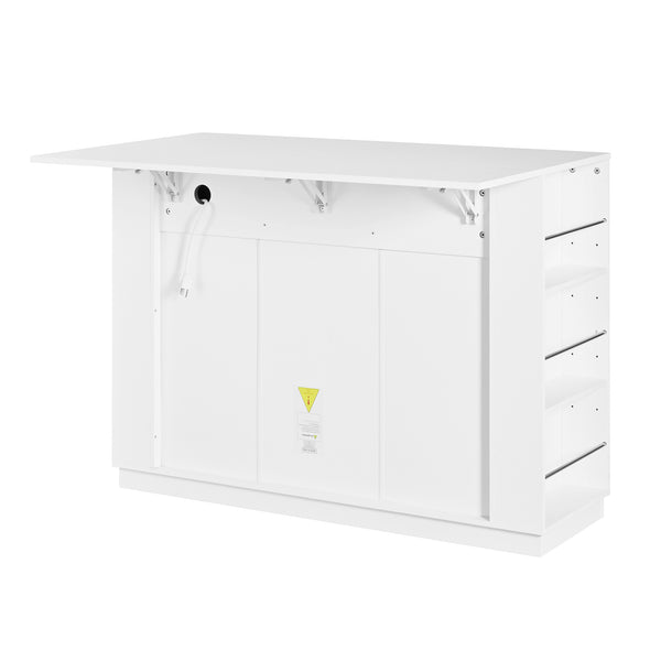 English Elm U_style Compact Kitchen Island with Drop Leaf Power Outlet Wine Rack Stemware Storage White N711P437715K