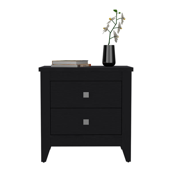 English Elm Nightstand with Two Drawers and Sturdy Four-Leg Frame, Superior Top, Compact 26.62" W Surface Black 27.95 L x 20.86 W x 6.69 H B097133114