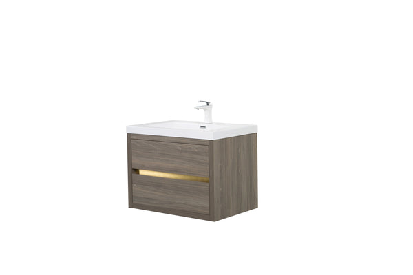 English Elm 30" Floating Wall Mount Bathroom Vanity Stone Resin Sink Soft Close Solid Wood W1573S00073