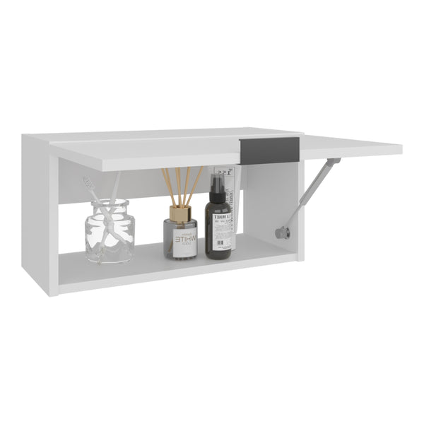 English Elm Coolidge Compact Pull-Up Wall Cabinet with Single Shelf, Durable MDP, White, Space-Saving Design B128P375301