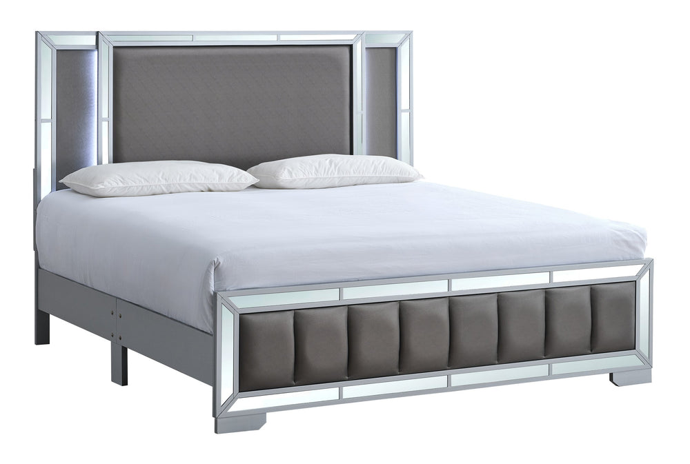 English Elm Murry Full Bed Faux Leather Headboard Led Backlit Mirror Panel Glam Silver Frame B078S00651