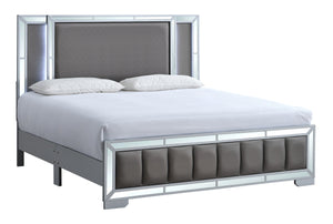 English Elm Murry Full Bed Faux Leather Headboard Led Backlit Mirror Panel Glam Silver Frame B078S00651