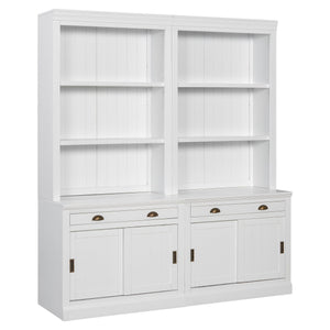 English Elm 83.4"Tall White Bookshelf Suite With Led Lighting, Sliding Doors & Drawers For Stylish Storage Solutions N751S059620K