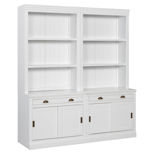 English Elm 83.4"Tall White Bookshelf Suite With Led Lighting, Sliding Doors & Drawers For Stylish Storage Solutions N751S059620K