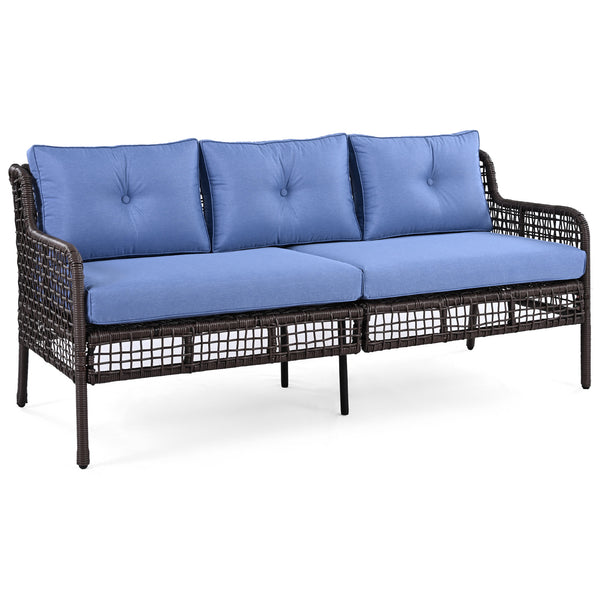 English Elm GO 4 Pieces Outdoor Acacia Wood Sofa Set with Removable Cushions, Woven Armrests & Coffee Table Blue N704G201247C