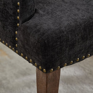 English Elm Upholstered Chenille Dining Chair with Hand-Tufted Back, Curved Solid Wood Legs, Comfortable Armseat Black W1143P346928