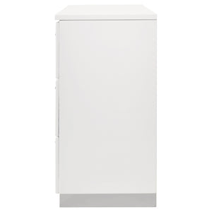 English Elm Dulcey High-Gloss Six-Drawer Dresser with Sleek Metal Accents and Spacious Storage for Bedrooms Gloss White B062P378384