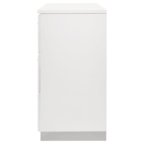 English Elm Dulcey High-Gloss Six-Drawer Dresser with Sleek Metal Accents and Spacious Storage for Bedrooms Gloss White B062P378384