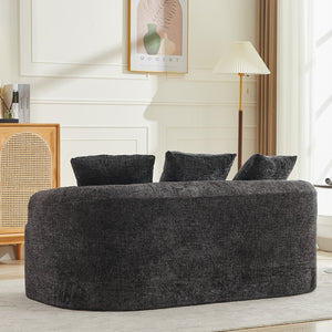 English Elm Curved Chenille Loveseat with Memory Foam Seating and Three Pillows for Compact Spaces Black W1752P361565
