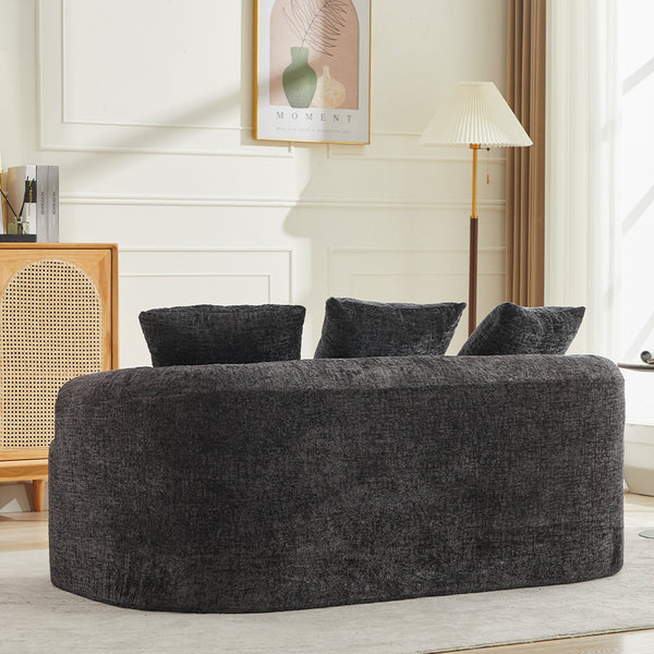 English Elm Curved Chenille Loveseat with Memory Foam Seating and Three Pillows for Compact Spaces Black W1752P361565