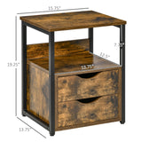 English Elm Homcom Industrial Side Table With 2 Drawers, Small End Table With Storage Shelf, Accent Sofa Table With Groove Handle and Metal Frame For Living Room, Brown