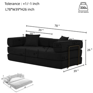 English Elm Modern Modular Sofa Bed Fold-Out Convertible Floor Couch with Removable Backrest, Corduroy Comfort Black W1117P312492