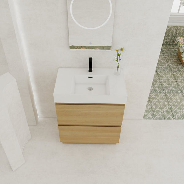 English Elm 30" Bathroom Vanities - Modern Oak Sink Cabinet With Double Drawers, Freestanding And Stylish Design W1972S00008