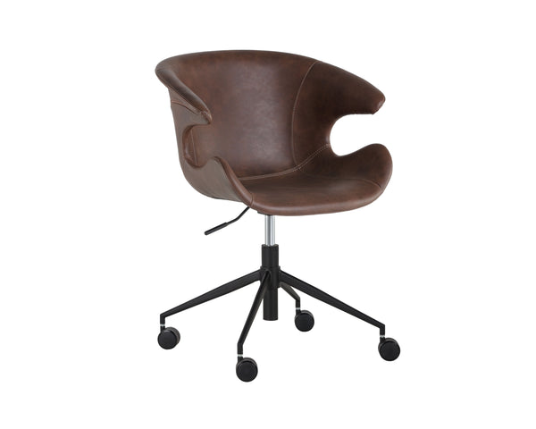 Sunpan Kash Swivel Office Chair - Retro Style with Faux Leather and Powder Coated Iron Legs for Comfort Hearthstone Brown