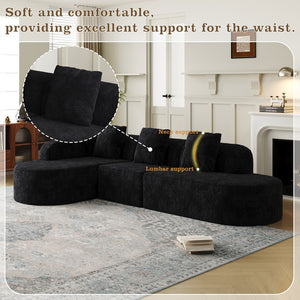 English Elm 111.8-Inch L-Shaped Curved Modular Sofa - Modern Lychee-Textured Fabric With Plush Pillows & Flexibility W834S00543