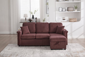 English Elm UNITED Corduroy L-Shaped Sectional Sofa with Storage Ottoman, USB Ports, Cup Holders & LED Lighting WINE RED W1568P332410