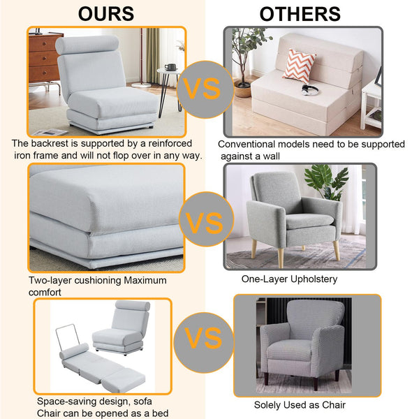 English Elm Single Foldable Linen Sofa Bed with Foam Core Portable Guest Room Lounge Chair W2113P181631