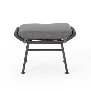 English Elm Christopher Knight Home® - Montana Faux Rattan Outdoor Ottoman Set of 2 with Water-Resistant Gray Cushions, Steel Frame Durable 65045.00GRY
