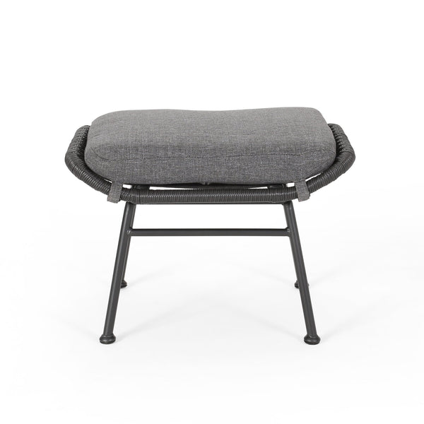 English Elm Christopher Knight Home® - Montana Faux Rattan Outdoor Ottoman Set of 2 with Water-Resistant Gray Cushions, Steel Frame Durable 65045.00GRY