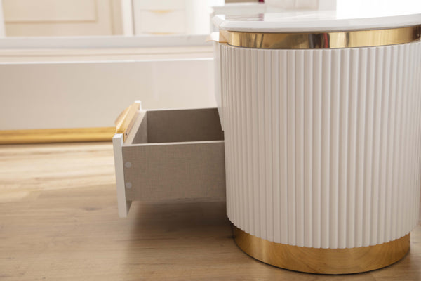 English Elm Laura Gold White 2-Drawer Left Nightstand with Solid Wood Frame, Elegant Gold Handles, Luxe Design B00955979