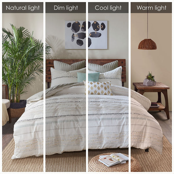 English Elm Cotton INK+IVY Nea Printed Comforter Set Full/Queen with Tassel Trims, Boho Stripe, Antimicrobial Finish B03596409