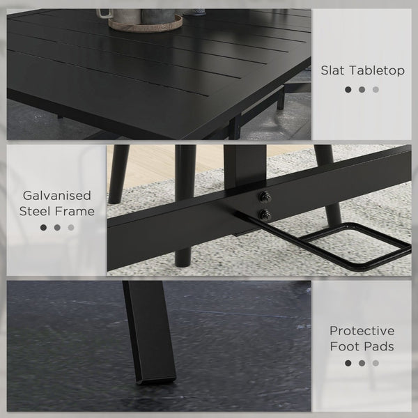 English Elm Outsunny Sturdy Steel Outdoor Dining Table For 6, Modern Patio Table With Umbrella Hole, Black Finish W2225P174361-GIGA