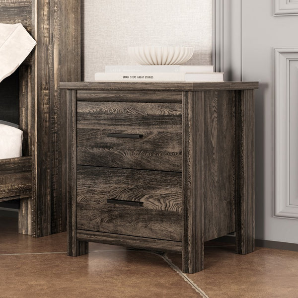 English Elm 4PCS Queen Bedroom Set with Storage Headboard & Built‑In Charging Station, 2 Nightstands, Dresser Antique Gray 54.25 L x 18.75 W x 9.25 H N733S307937A