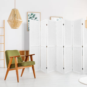 English Elm 8 Panel Pegboard Room Divider 5.6ft Folding Wooden Privacy Screen Freestanding Display White W2701P189940