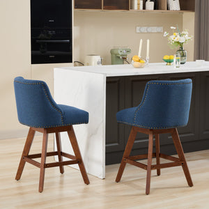 English Elm Counter Curved Back Swivel Barstool Set of 2 with Thick Foam & Steel Spring Cushion, 360° Rotation, 300lb Capacity Blue W1143P237897