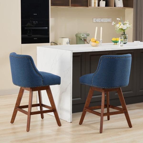 English Elm Counter Curved Back Swivel Barstool Set of 2 with Thick Foam & Steel Spring Cushion, 360° Rotation, 300lb Capacity Blue W1143P237897