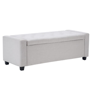 English Elm 48" Tufted Faux Linen Storage Bench with Arms Lift Top Ottoman for Bedroom Entryway Beige W3523P387532