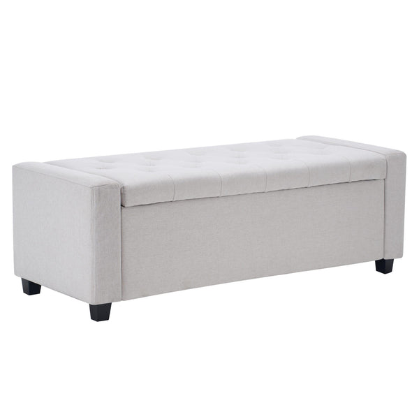 English Elm 48" Tufted Faux Linen Storage Bench with Arms Lift Top Ottoman for Bedroom Entryway Beige W3523P387532