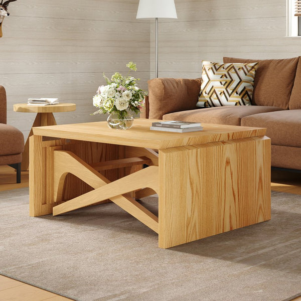 English Elm Transformer Solid Wood Convertible Table Adjustable Height Expandable Top for Small Spaces Natural N735P406282N